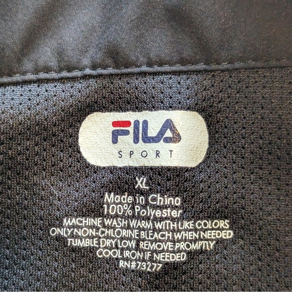 Fila Windbreaker Jacket Sport Men's XL Black Front Zip Drawstring Hem - Picture 5 of 9
